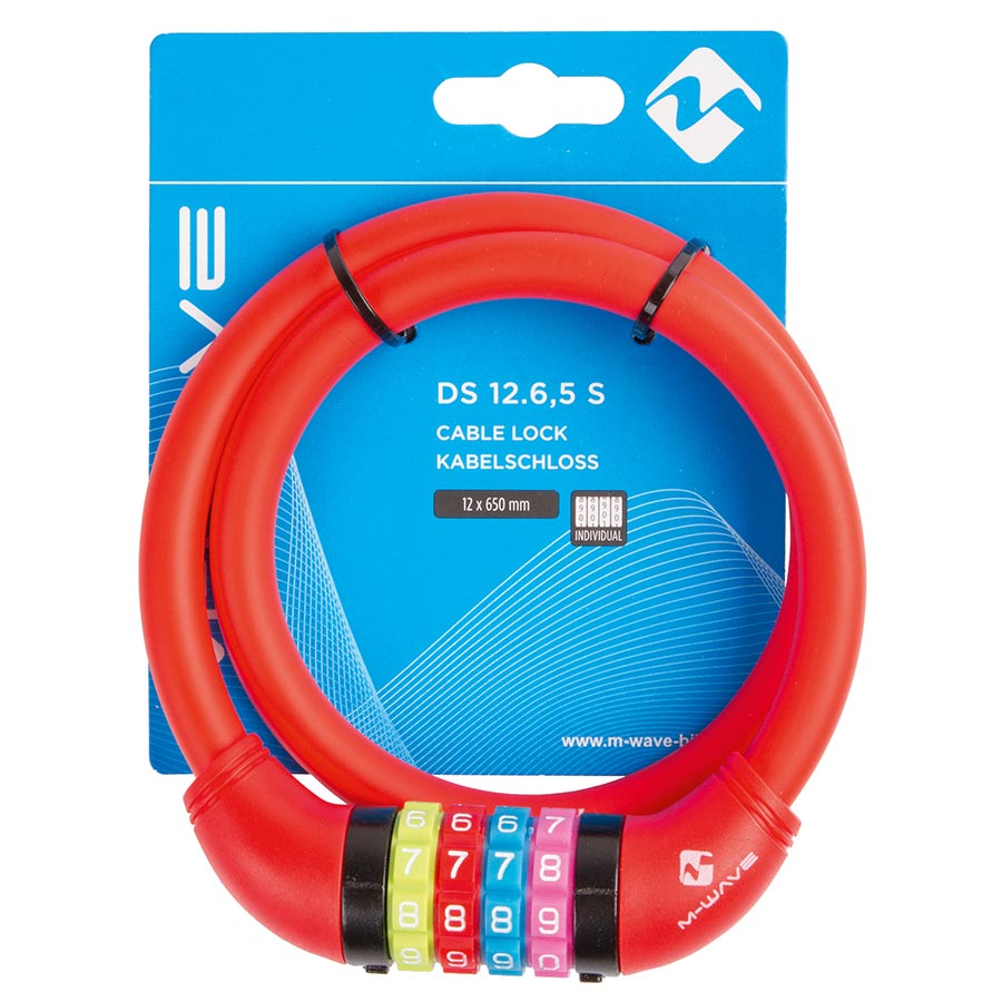 M-Wave DS 12.6 Cable lock Combination 12mm 12x650mm Red