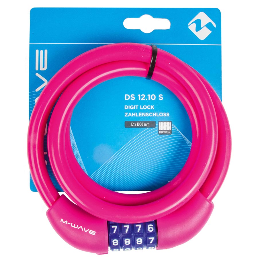 M-Wave DS 12.10 Cable lock Combination 12mm 12x1000mm Pink