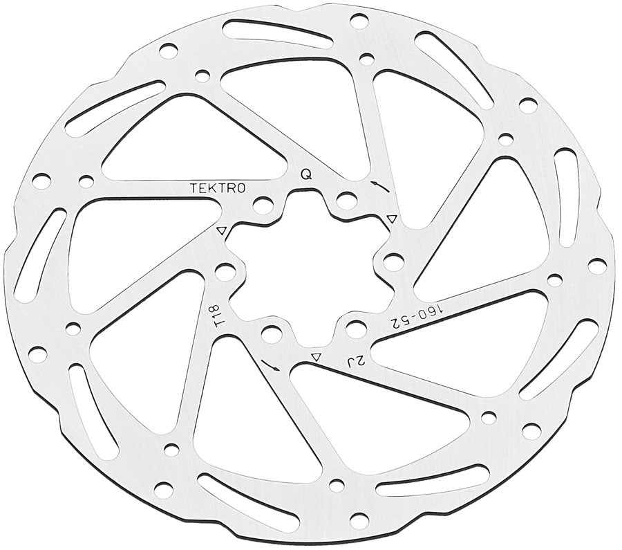Tektro TR160-52 Disc Rotor - 160mm 6-Bolt 1.8mm Thickness For 2-Piston Calipers Silver