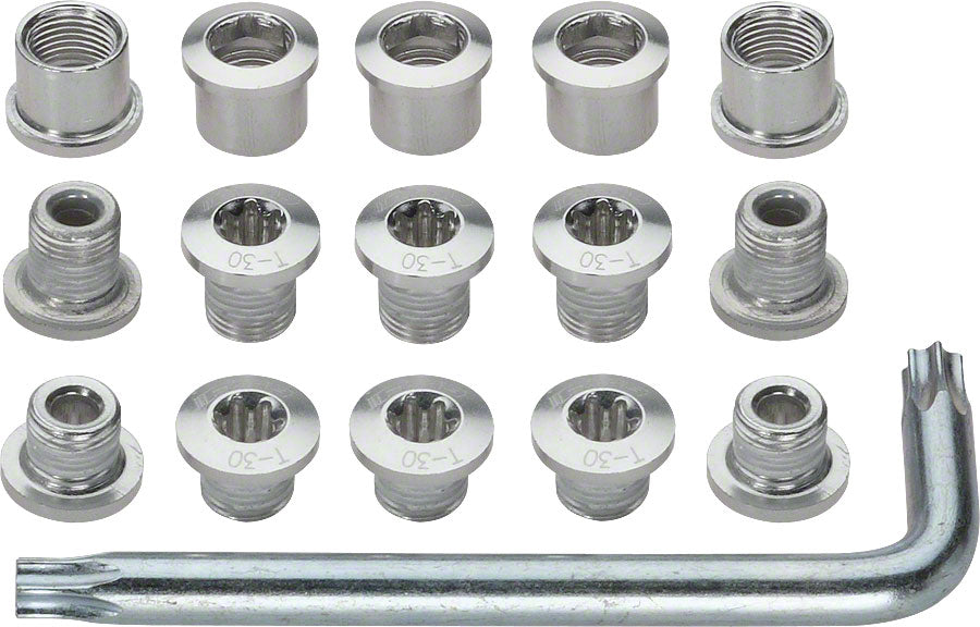 Full Speed Ahead Torx T-30 Alloy Mountain Chainring Nut/Bolt Set wiith tool Silver