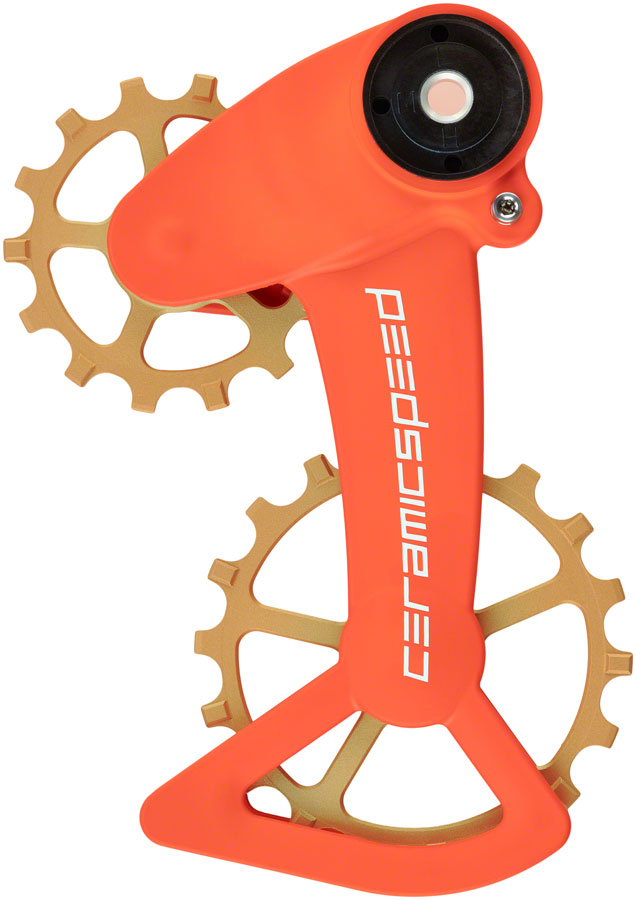 CeramicSpeed OSPW X Pulley Wheel System SRAM Eagle AXS - Coated Races Alloy Pulley Carbon Cage Orange/Bronze Cerakote