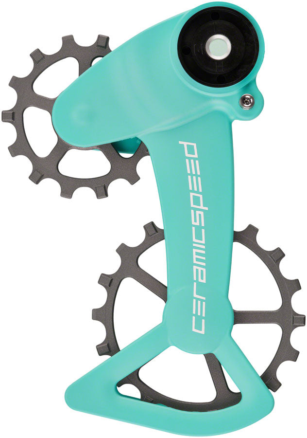 CeramicSpeed OSPW X Pulley Wheel System SRAM Eagle AXS - Coated Races Alloy Pulley Carbon Cage Turqoise/Silver Cerakote