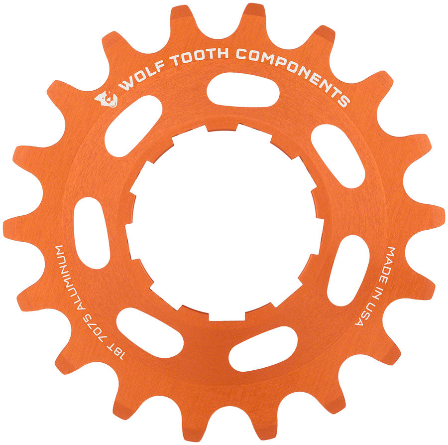 Wolf Tooth Single Speed Aluminum Cog - 18t Compatible 3/32" Chains Orange
