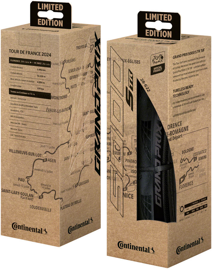 Continental Grand Prix 5000 S TR Tire - 700 x 28 Tubeless Folding BLK/Tour de France Limited Edition BLKChili Vectran Lazer Grip