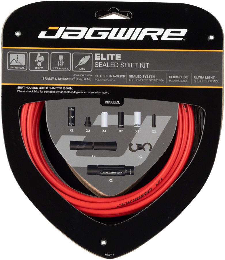Jagwire Elite Sealed Shift Cable Kit - SRAM/Shimano Ultra-Slick Uncoated Cables Red