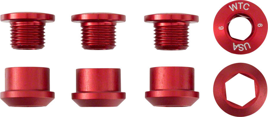 Wolf Tooth 1x Chainring Bolt Set - 6mm Dual Hex Fittings Set/4 Red
