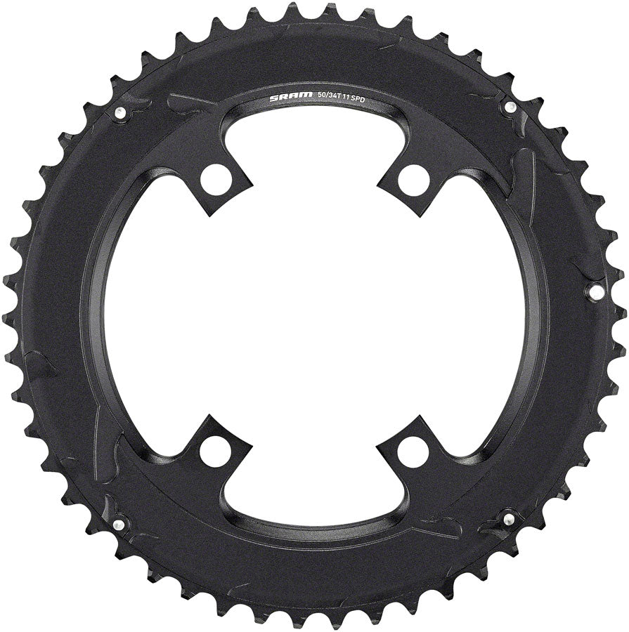 SRAM Road 110mm Asymmetrical Chainring Teeth: 50 Speed: 11 BCD: 110 Bolts: 4 Outer Aluminum Black