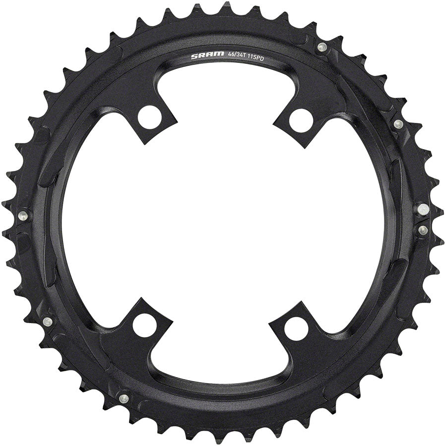 SRAM Road 110mm Asymmetrical Chainring Teeth: 46 Speed: 11 BCD: 110 Bolts: 4 Outer Aluminum Black
