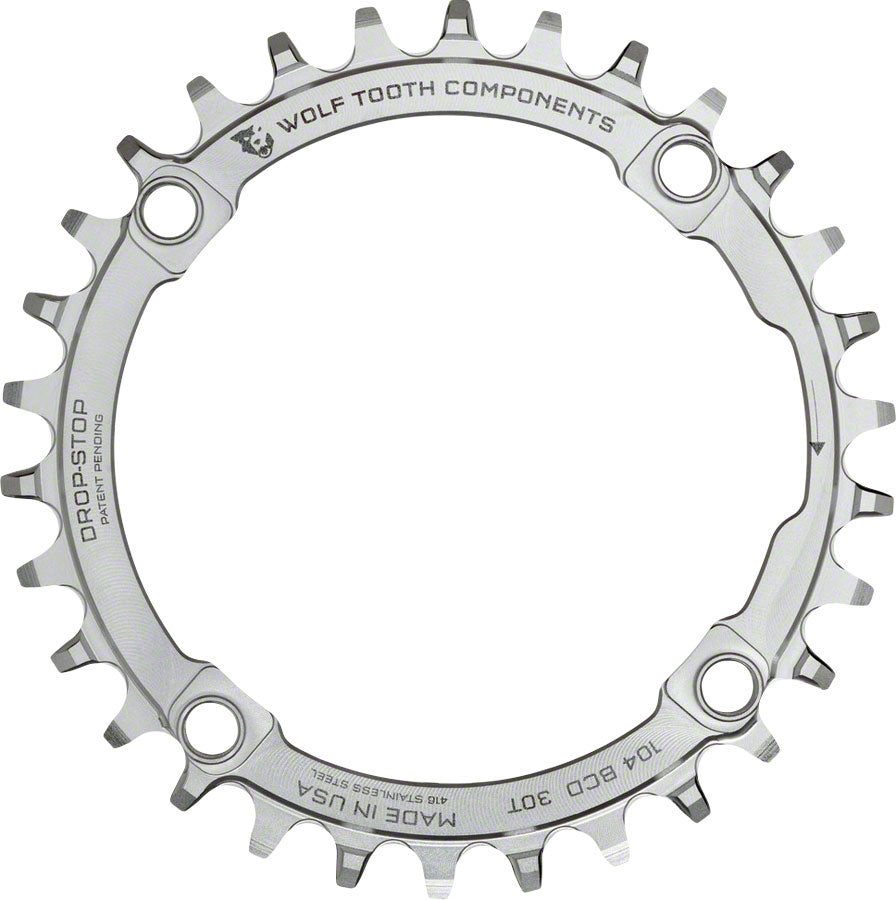 Wolf Tooth 104 BCD Chainring - 30t 104 BCD 4-Bolt Drop-Stop Stainless Steel Silver