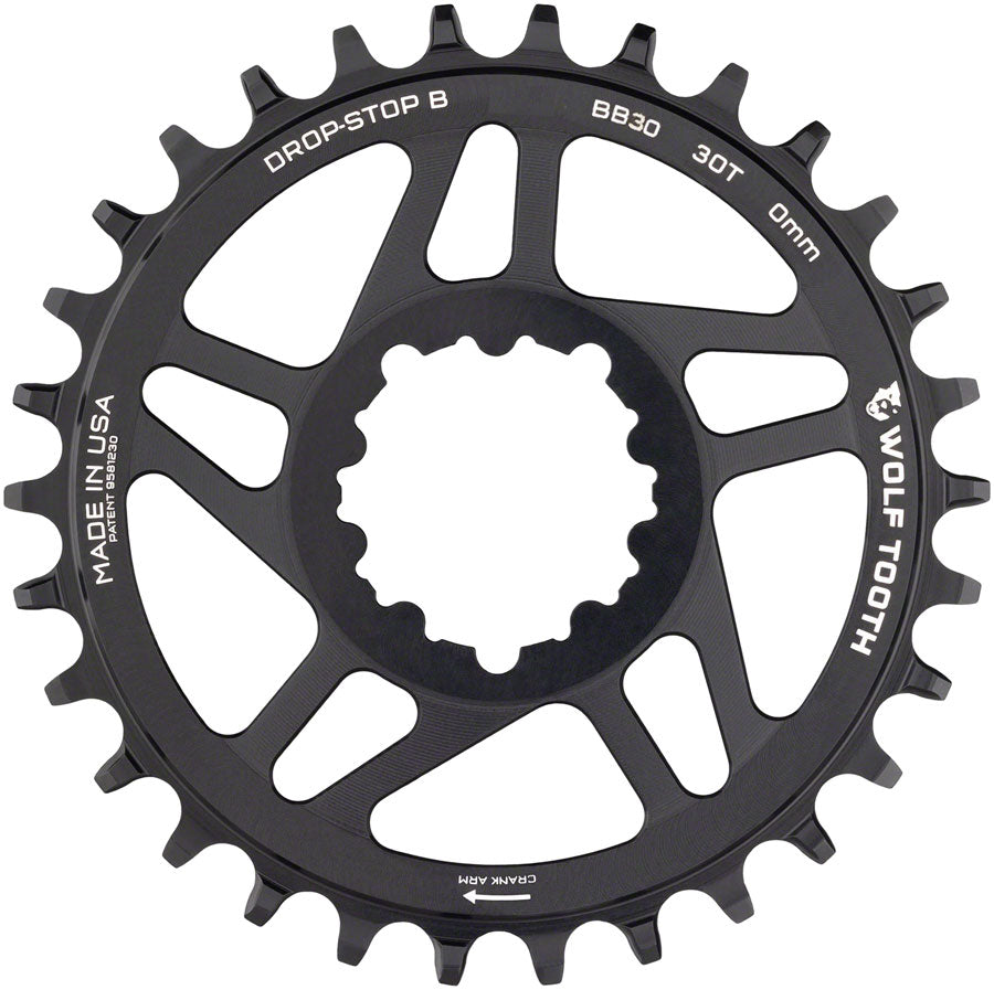 Wolf Tooth Direct Mount Chainring - 30t SRAM Direct Mount Drop-Stop B For BB30 Short Spindle Cranksets 0mm Offset BLK