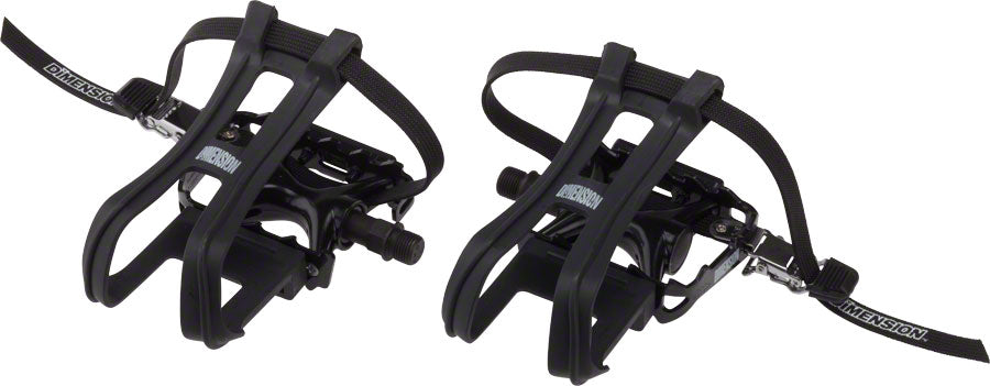 Dimension Compe Combo Pedals/Toe Clip Combo - Aluminum 9/16" Black