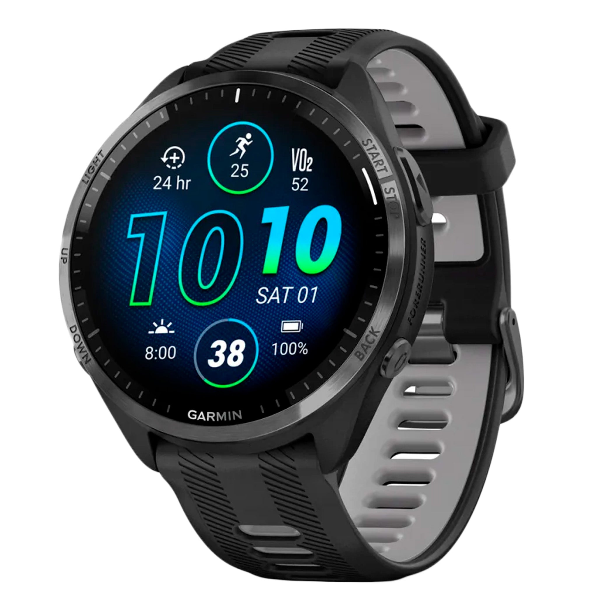 Garmin Forerunner 965 GPS Smartwatch - 47mm Carbon Gray DLC Titanium Bezel BLK Case BLK/Powder Gray Silicone Band