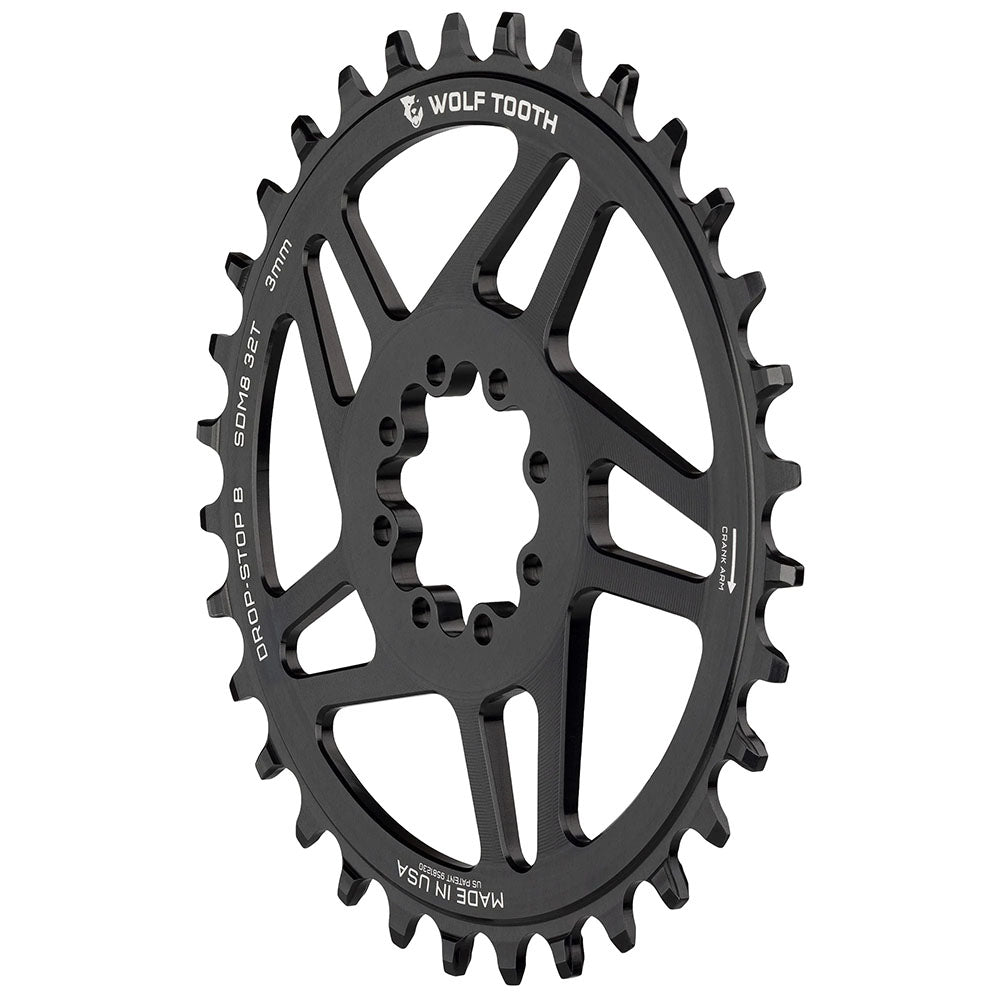Wolf Tooth Elliptical Direct Mount Chainring - 34t SRAM Direct Mount Drop-Stop B For SRAM 3-Bolt Boost Cranksets 3mm Offset BLK