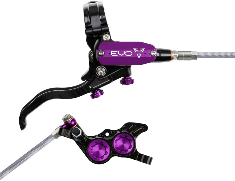 Hope EVO GR4 Disc Brake Lever Set - Right Hand Post Mount 4-Piston Braided Hydraulic Hose BLK/Purple