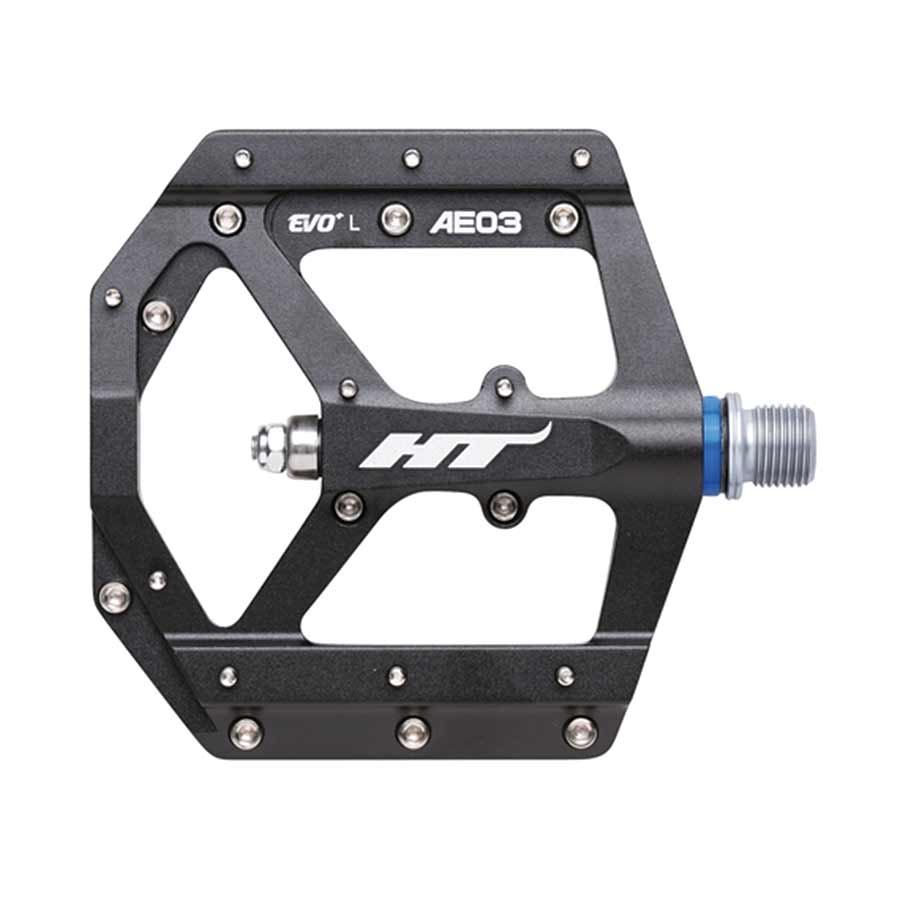 HT Components AE03 EVO+ Platform Pedals Body: Aluminum Spindle: Cr-Mo 9/16 Black/Silver Pair