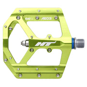 HT Components AE03 EVO+ Platform Pedals Body: Aluminum Spindle: Cr-Mo 9/16 Green Pair