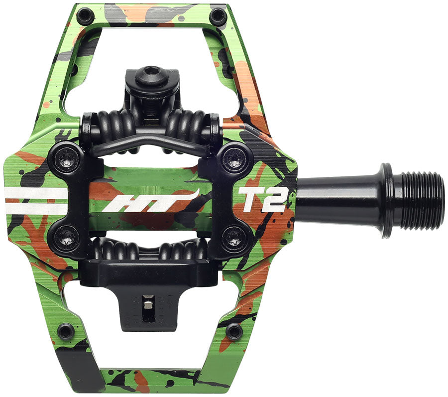 HT Components T2 Pedals - Dual Sided Clipless Platform Aluminum 9/16" Green Camo