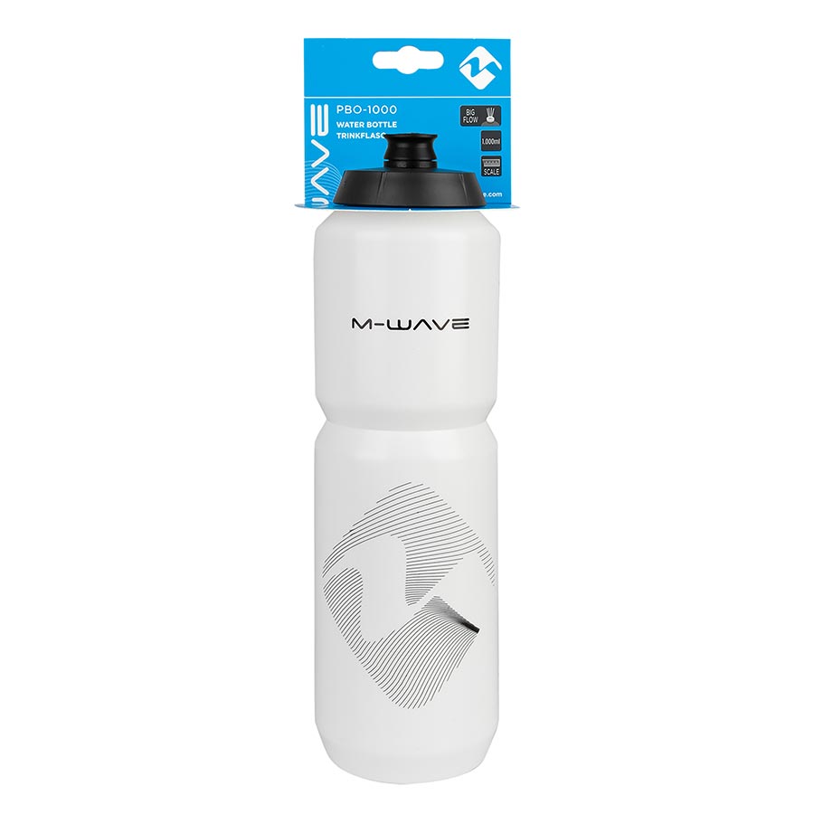 M-Wave PBO 1000 Water Bottle 1000ml / 34oz Black on White