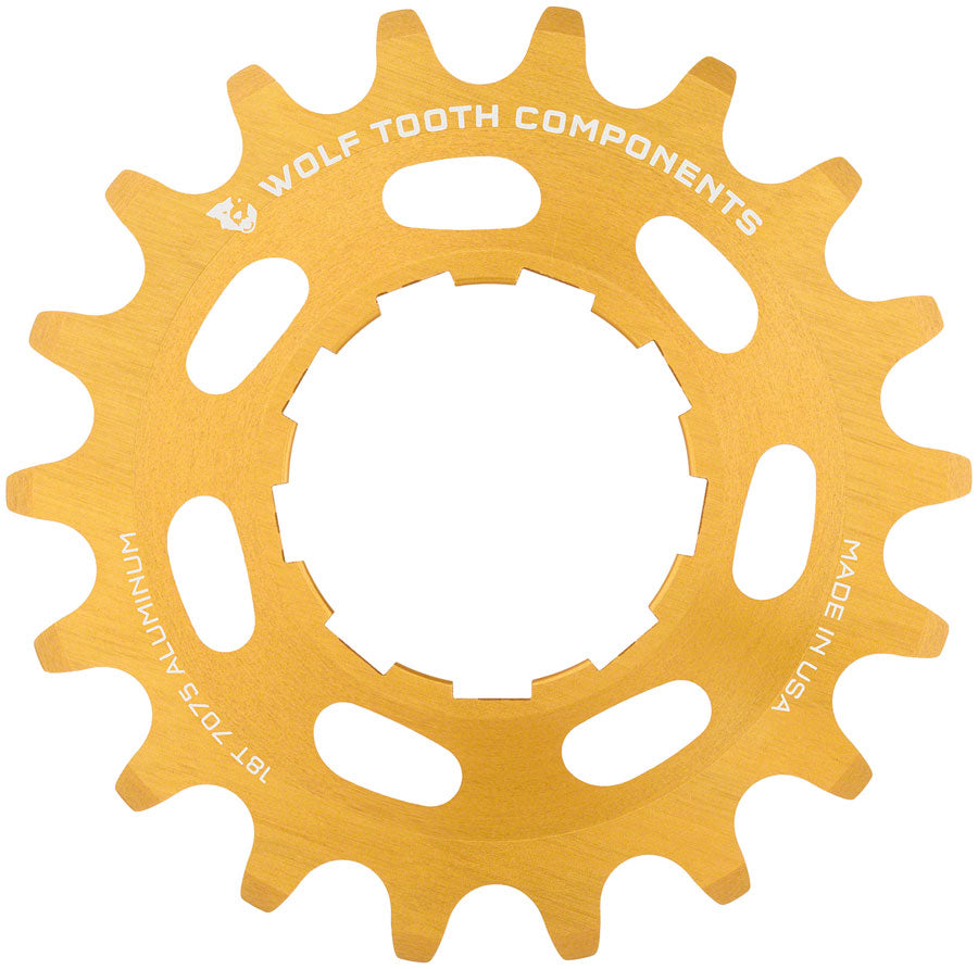 Wolf Tooth Single Speed Aluminum Cog - 18t Compatible with 3/32" Chains Gold