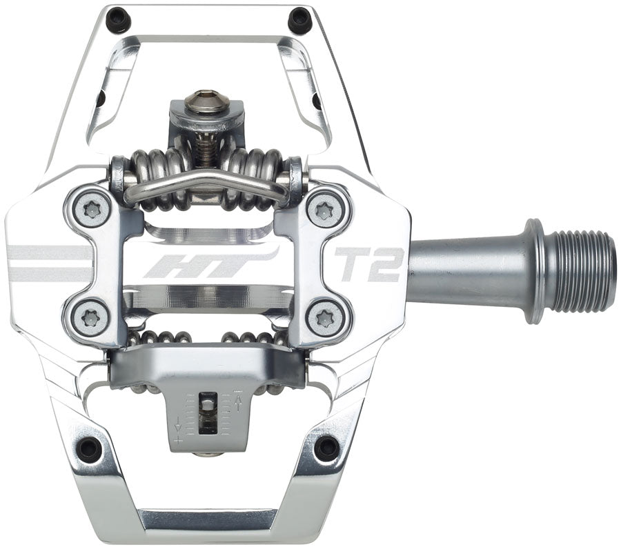HT Components T2 Pedals - Dual Sided Clipless Platform Aluminum 9/16" Silver