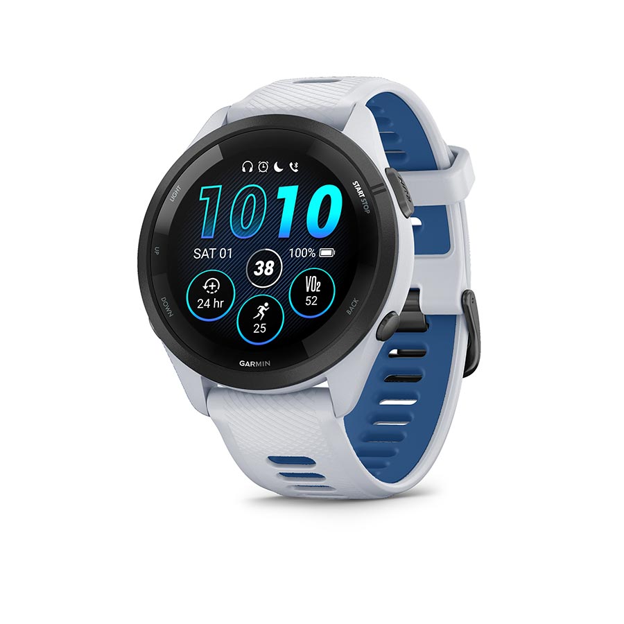 Garmin Forerunner 265 GPS Smartwatch - 46mm BLK Bezel Whitestone Case Whitestone/Tidal Blue Silicone Band