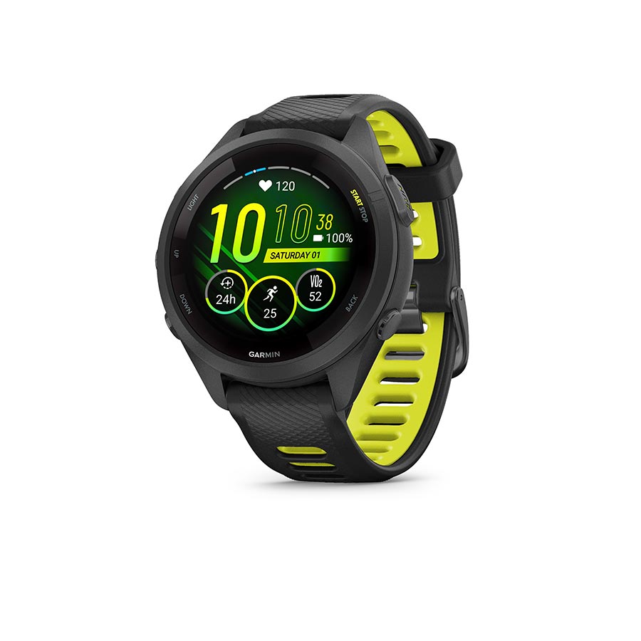 Garmin Forerunner 265S GPS Smartwatch - 42mm BLK Bezel Case BLK/Amp YLW Silicone Band