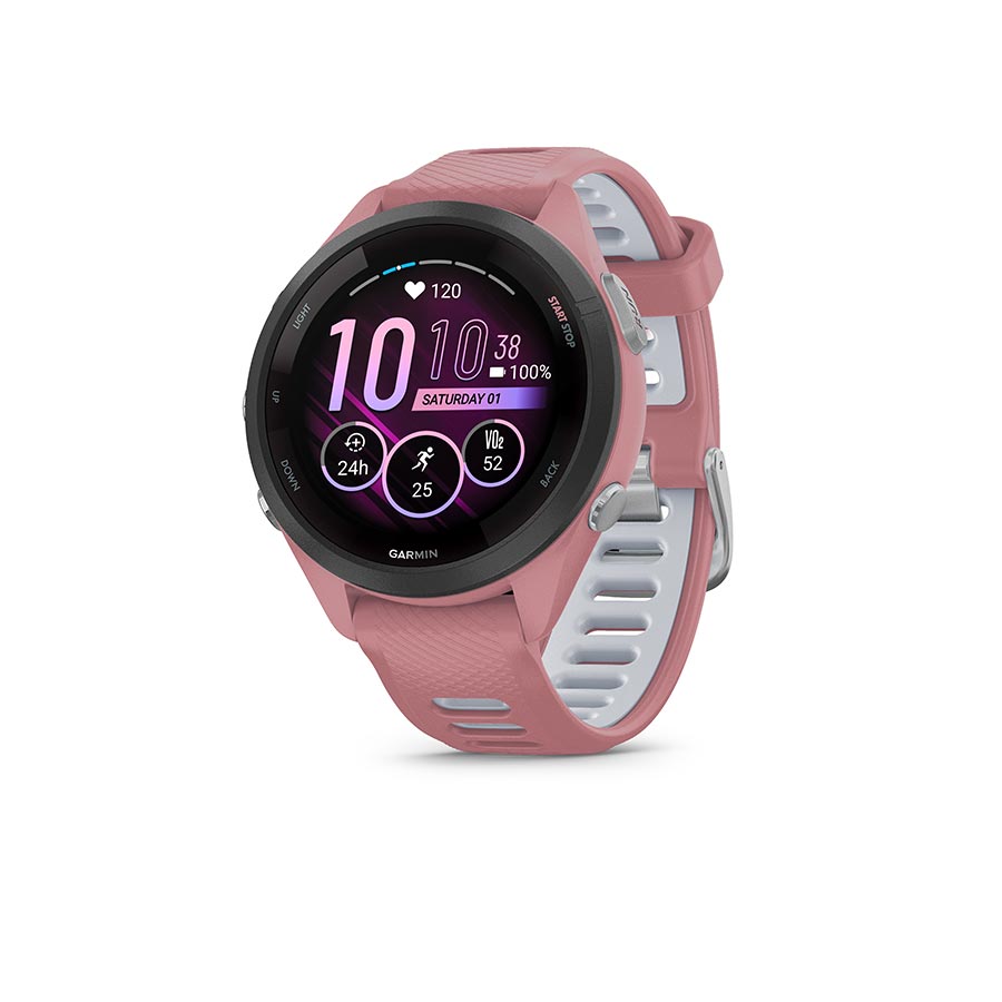 Garmin Forerunner 265S Music Watch Watch Color: Light Pink Wristband: Light Pink/Powder Grey - Silicone