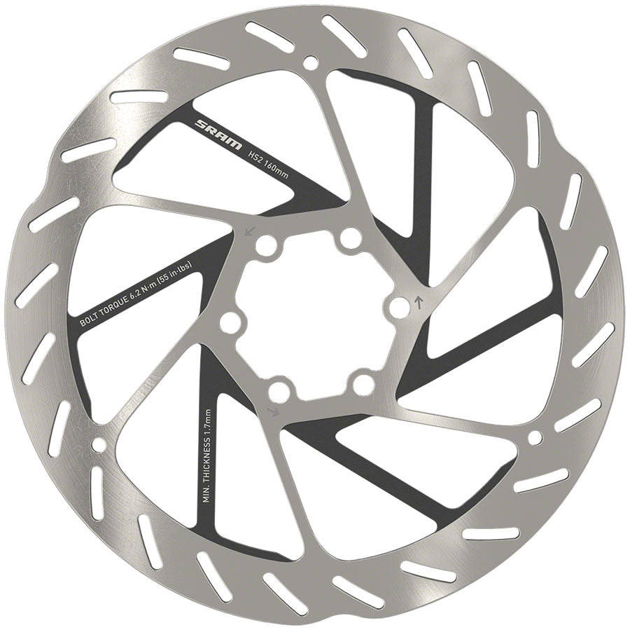 SRAM HS2 Disc Brake Rotor - 160mm 6-Bolt Rounded Silver/Black