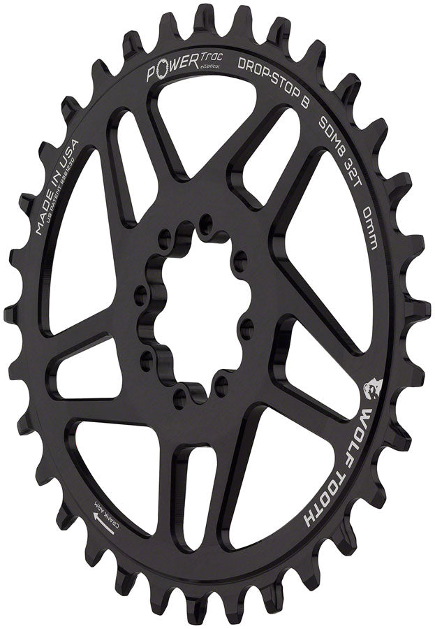 Wolf Tooth Elliptical Direct Mount Chainring - 32t SRAM Direct Mount Drop-Stop B For SRAM 8-Bolt Cranksets 0mm Offset BLK