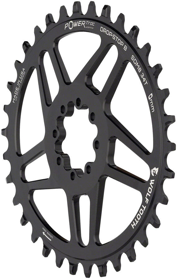 Wolf Tooth Elliptical Direct Mount Chainring - 34t SRAM Direct Mount Drop-Stop B For SRAM 8-Bolt Cranksets 0mm Offset BLK