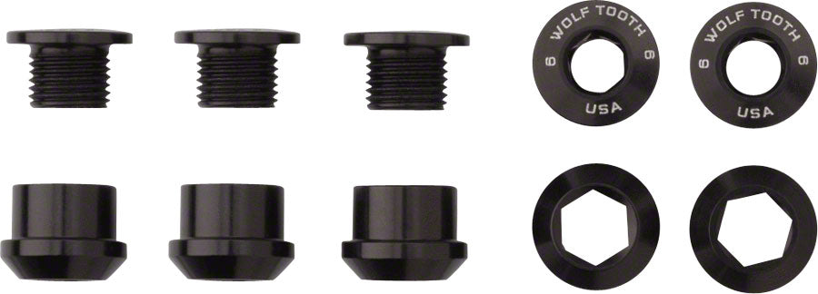 Wolf Tooth 1x Chainring Bolt Set - 6mm Dual Hex Fittings Set/5 Black