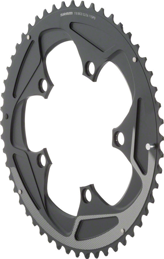 SRAM 52 Tooth 11-Speed 110mm BCD Yaw Chainring BLK Silver Trim Use 36 38T