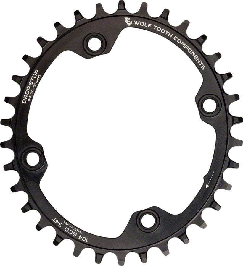 Wolf Tooth Elliptical 104 BCD Chainring - 34t 104 BCD 4-Bolt Drop-Stop A BLK