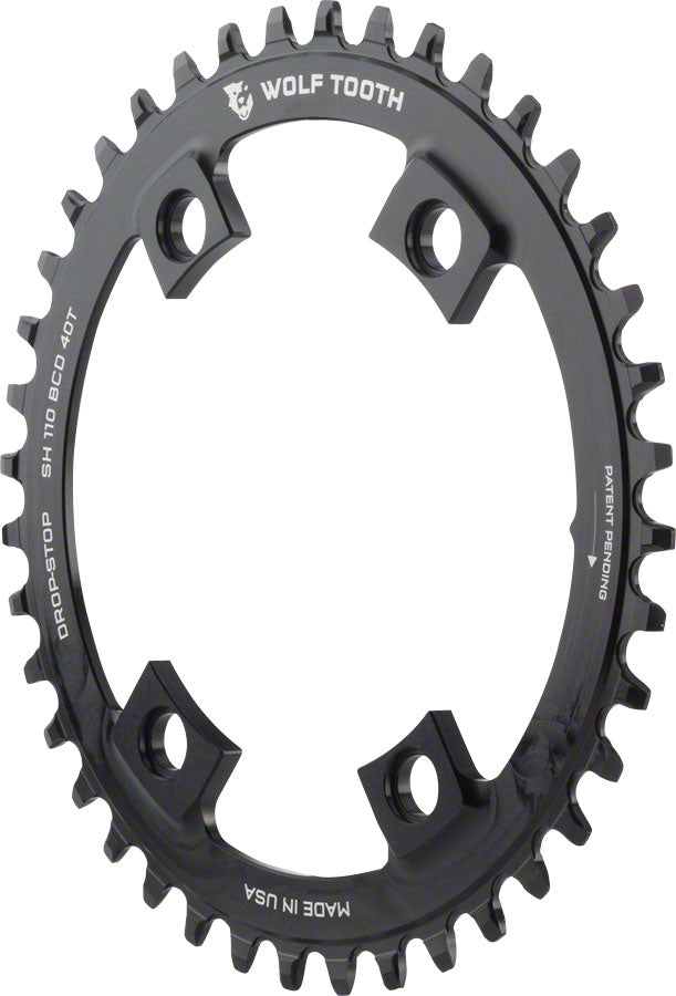 Wolf Tooth Shimano 110 Asymmetric BCD Chainring - 38t 110 Asymmetric BCD 4-Bolt Drop-Stop For Shimano Cranks BLK