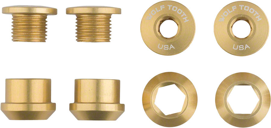Wolf Tooth 1x Chainring Bolt Set - 6mm Dual Hex Fittings Set/4 Gold