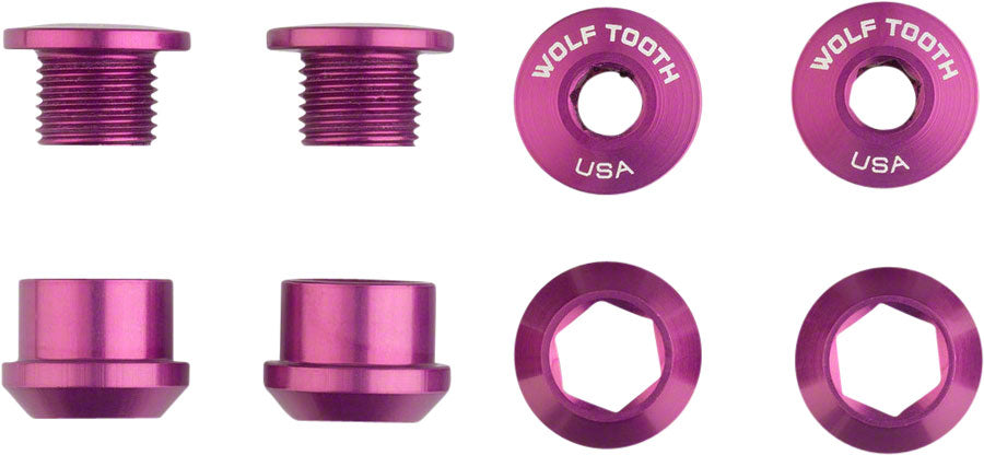 Wolf Tooth 1x Chainring Bolt Set - 6mm Dual Hex Fittings Set/4 Purple