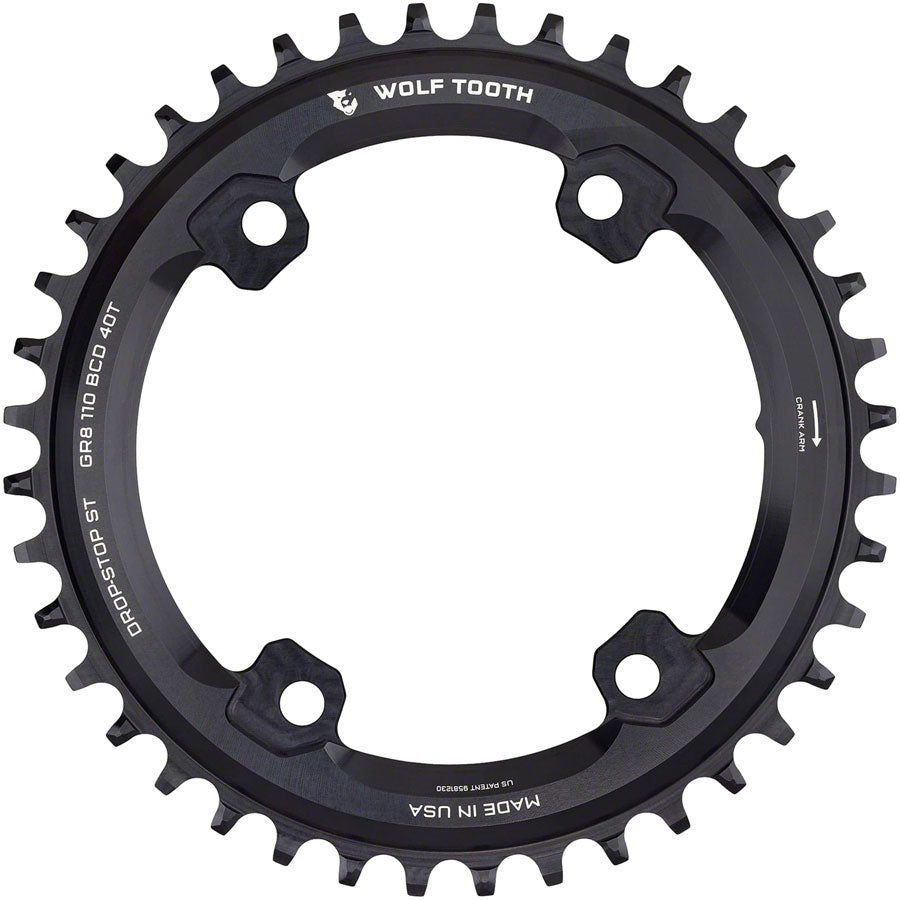Wolf Tooth Shimano 110 Asymmetric BCD Chainring - 40t 110 Asymmetric BCD 4-Bolt Drop-Stop ST For Shimano GRX Cranks BLK