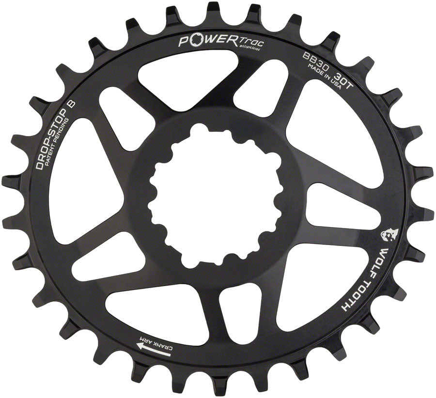 Wolf Tooth Elliptical Direct Mount Chainring - 30t SRAM Direct Mount Drop-Stop B For SRAM BB30 Short Spindle Cranks 0mm Offset BLK