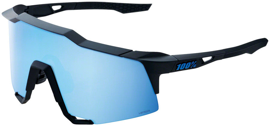 100% Speedcraft Sunglasses - Matte Black HiPER Blue Multilayer Mirror Lens