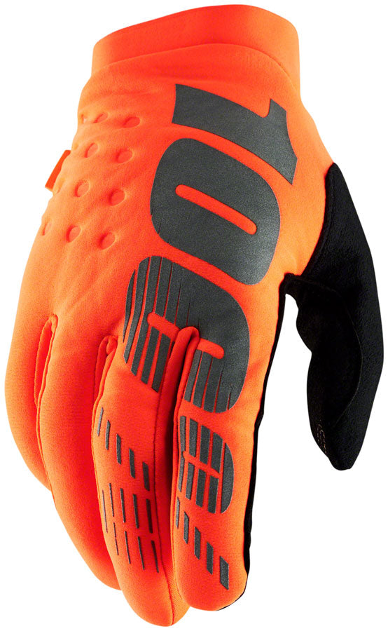 100% Brisker Gloves - Flourescent Orange/Black Full Finger Mens Medium