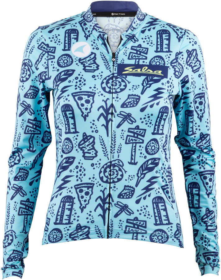 Salsa Womens Gravel Story Long Sleeve Jersey - Lite Blue Dark Blue YLW Medium
