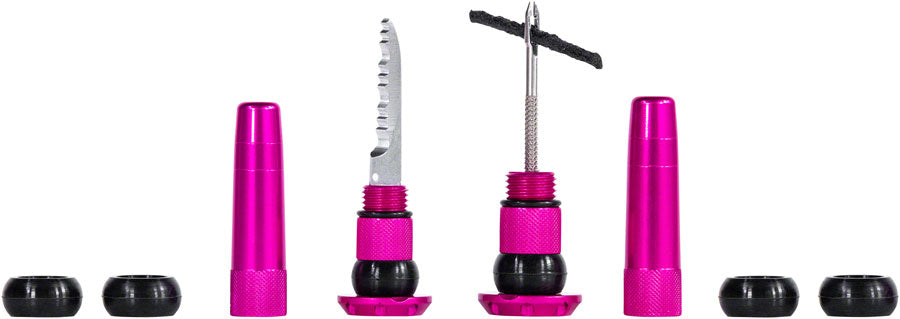 Muc-Off Stealth Tubeless Puncture Plugs Tire Repair Kit - Bar-End Mount Pink Pair