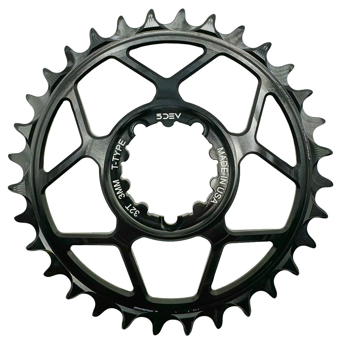 5Dev T-Type 3-Bolt Chainring 3mm Offset 30T - Black